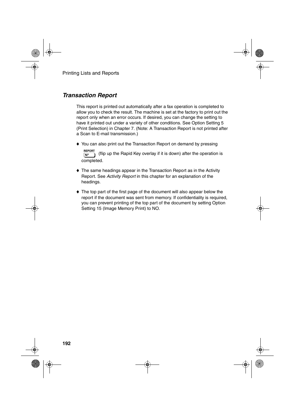Transaction report | Sharp FODC600 User Manual | Page 194 / 220
