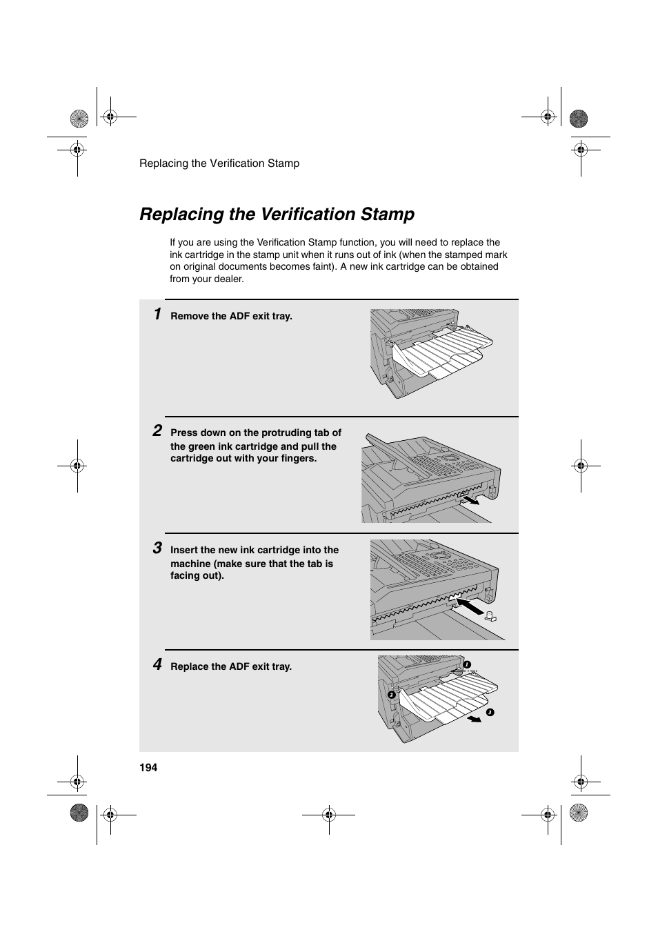 Replacing the verification stamp | Sharp FODC600 User Manual | Page 196 / 220