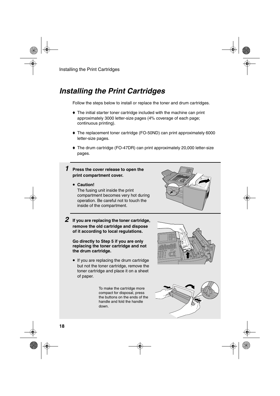 Installing the print cartridges | Sharp FODC600 User Manual | Page 20 / 220
