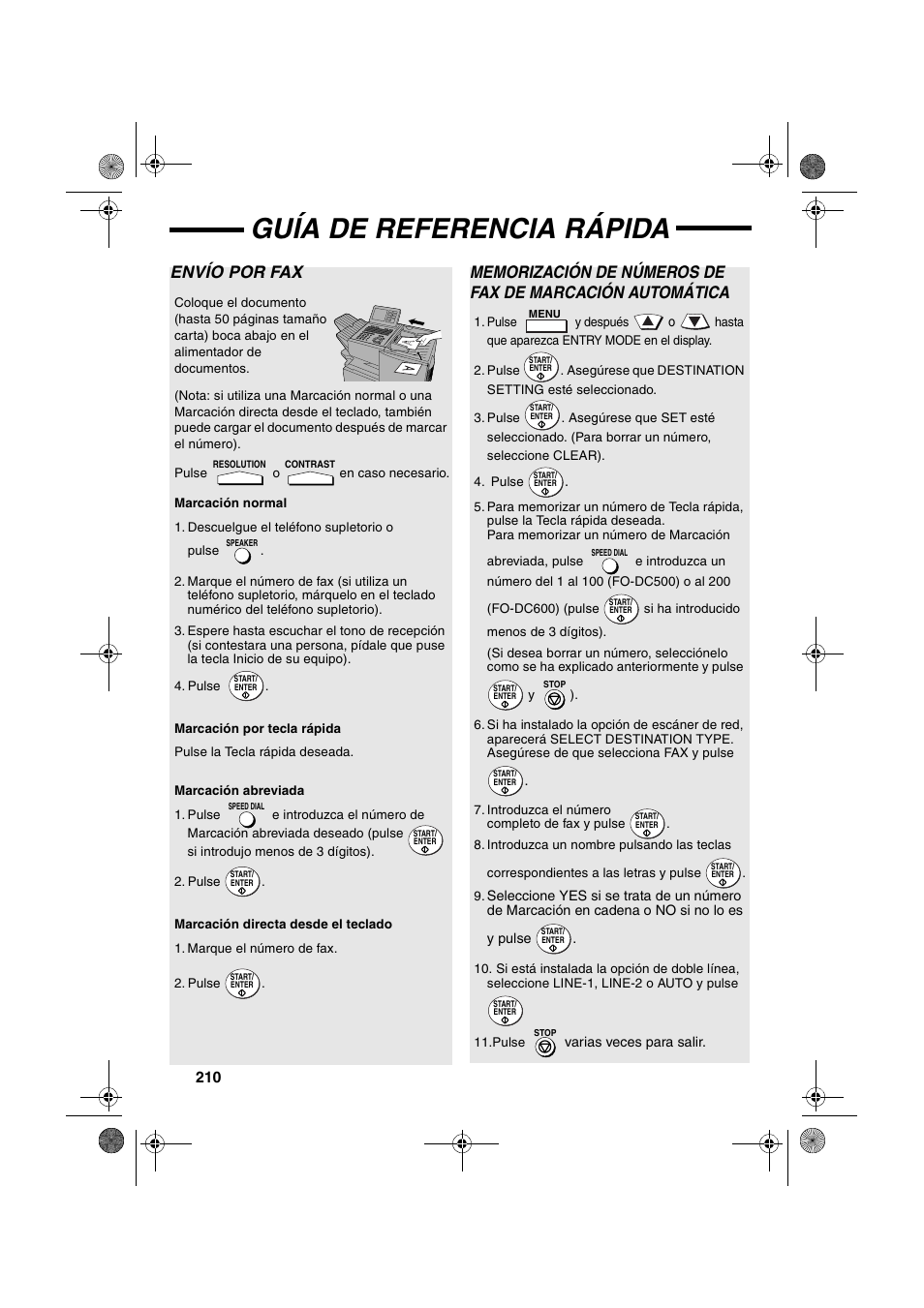 Guía de referencia rápida, Envío por fax | Sharp FODC600 User Manual | Page 212 / 220