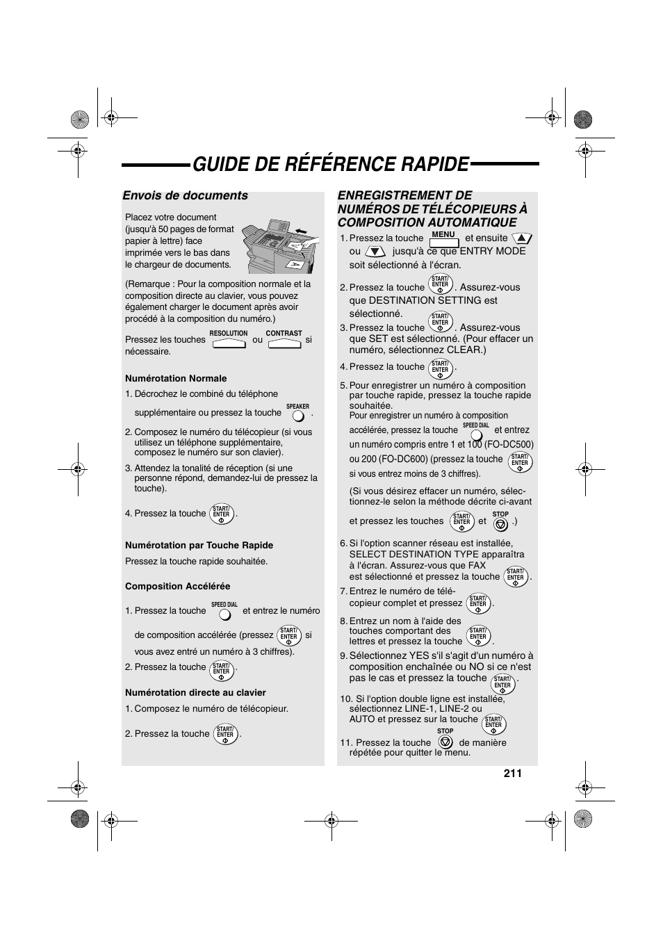 Guide de référence rapide, Envois de documents | Sharp FODC600 User Manual | Page 213 / 220