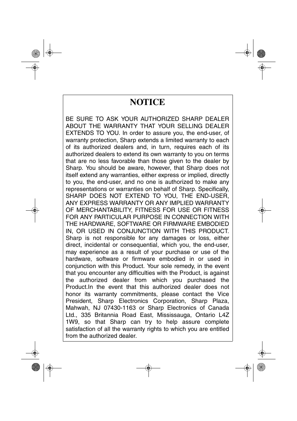 Notice | Sharp FODC600 User Manual | Page 219 / 220