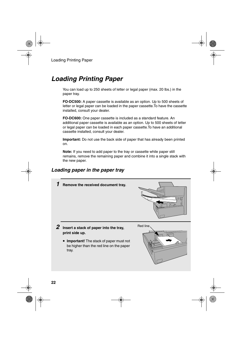 Loading printing paper | Sharp FODC600 User Manual | Page 24 / 220