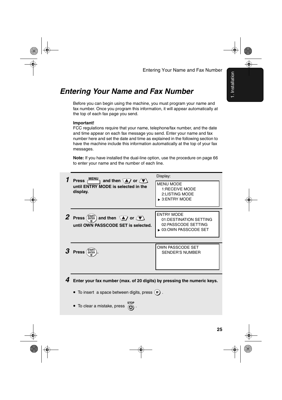 Entering your name and fax number | Sharp FODC600 User Manual | Page 27 / 220