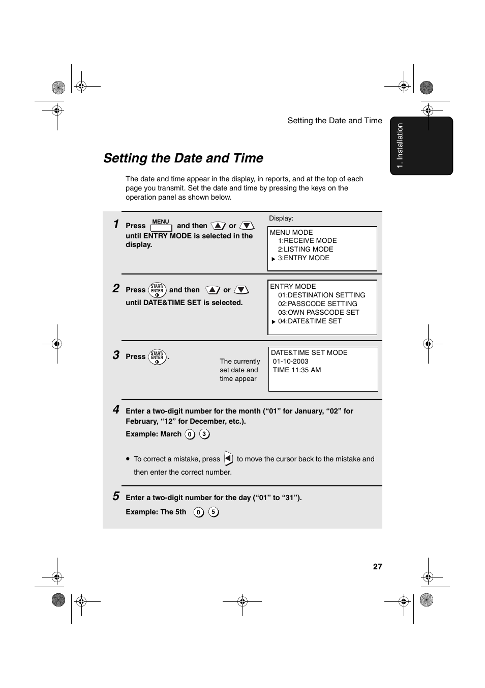 Setting the date and time | Sharp FODC600 User Manual | Page 29 / 220