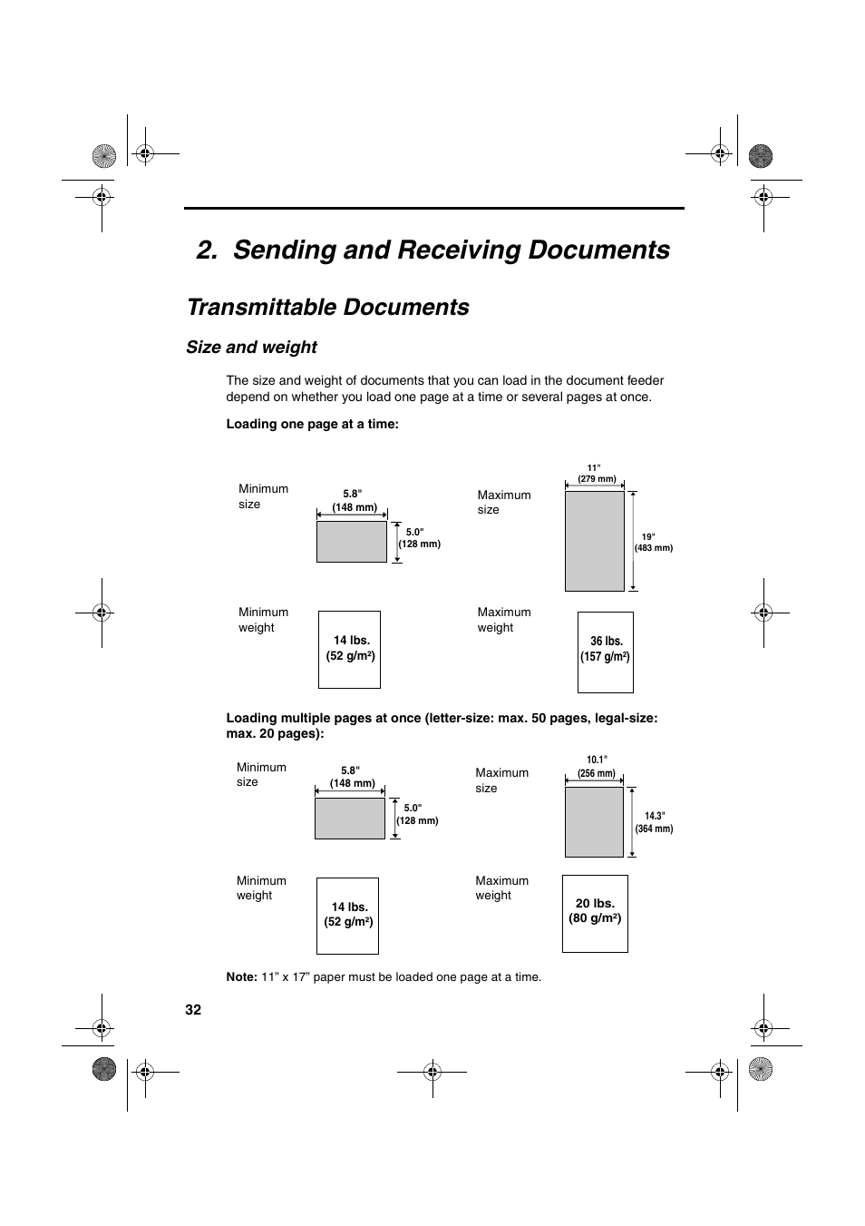Sending and receiving documents, Transmittable documents, Size and weight | Sharp FODC600 User Manual | Page 34 / 220