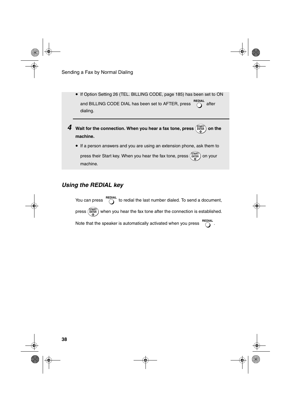 Using the redial key | Sharp FODC600 User Manual | Page 40 / 220