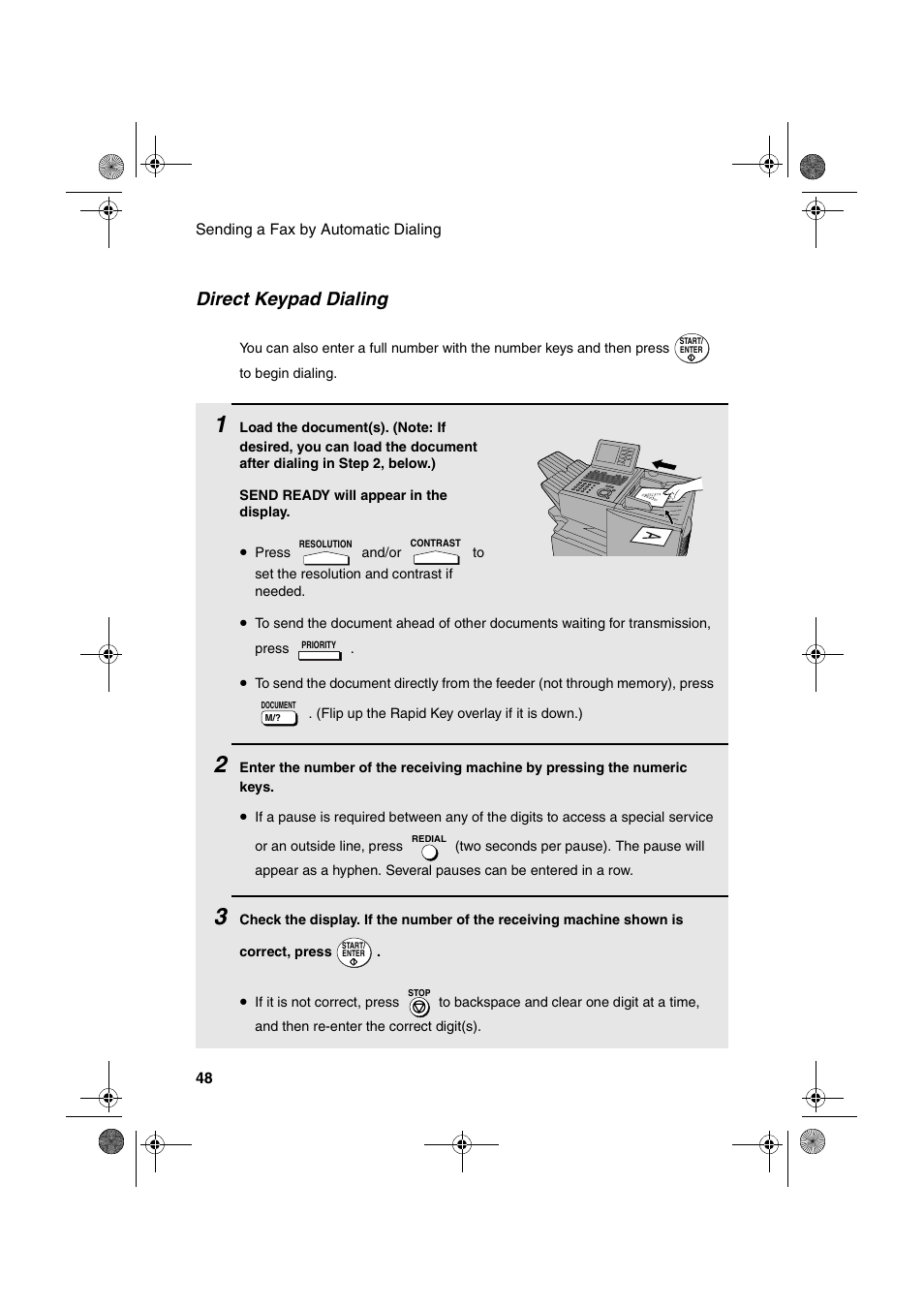 Direct keypad dialing | Sharp FODC600 User Manual | Page 50 / 220