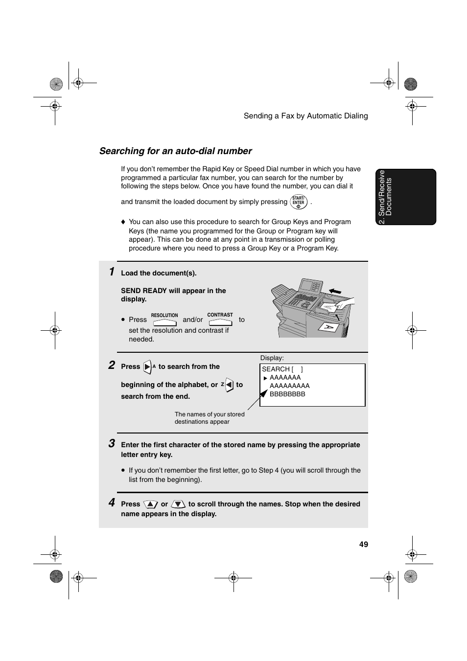 Searching for an auto-dial number | Sharp FODC600 User Manual | Page 51 / 220