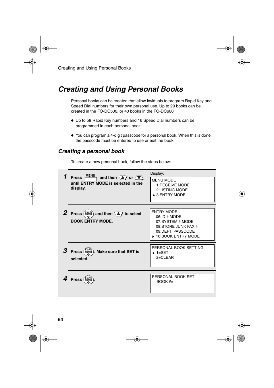 Creating and using personal books, Creating a personal book | Sharp FODC600 User Manual | Page 56 / 220
