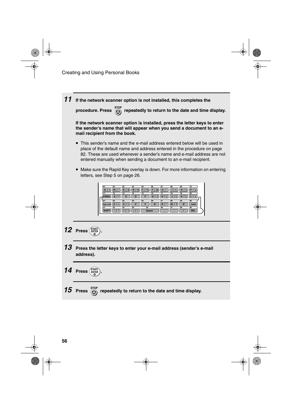 Creating and using personal books 56, Press | Sharp FODC600 User Manual | Page 58 / 220