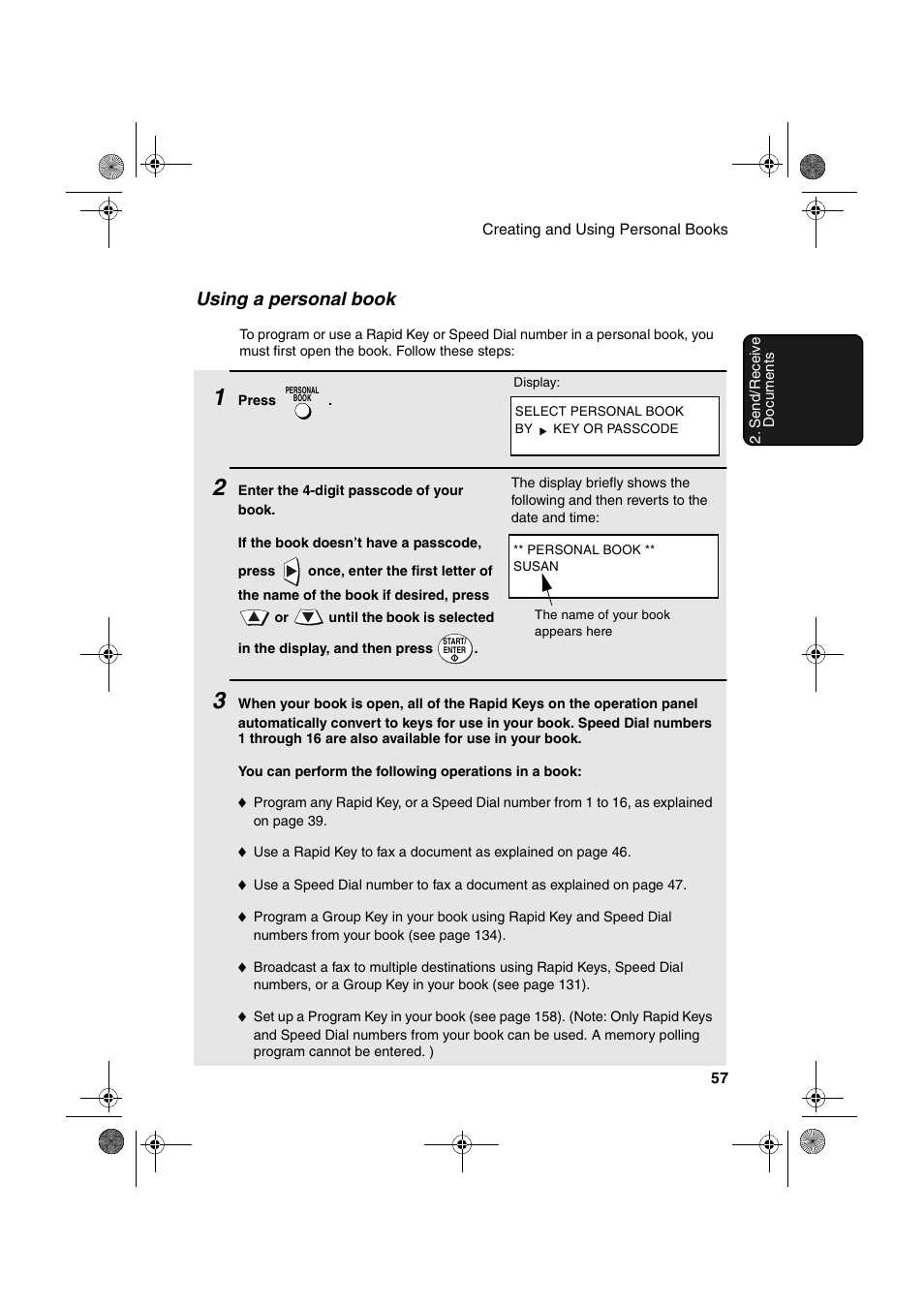 Using a personal book | Sharp FODC600 User Manual | Page 59 / 220