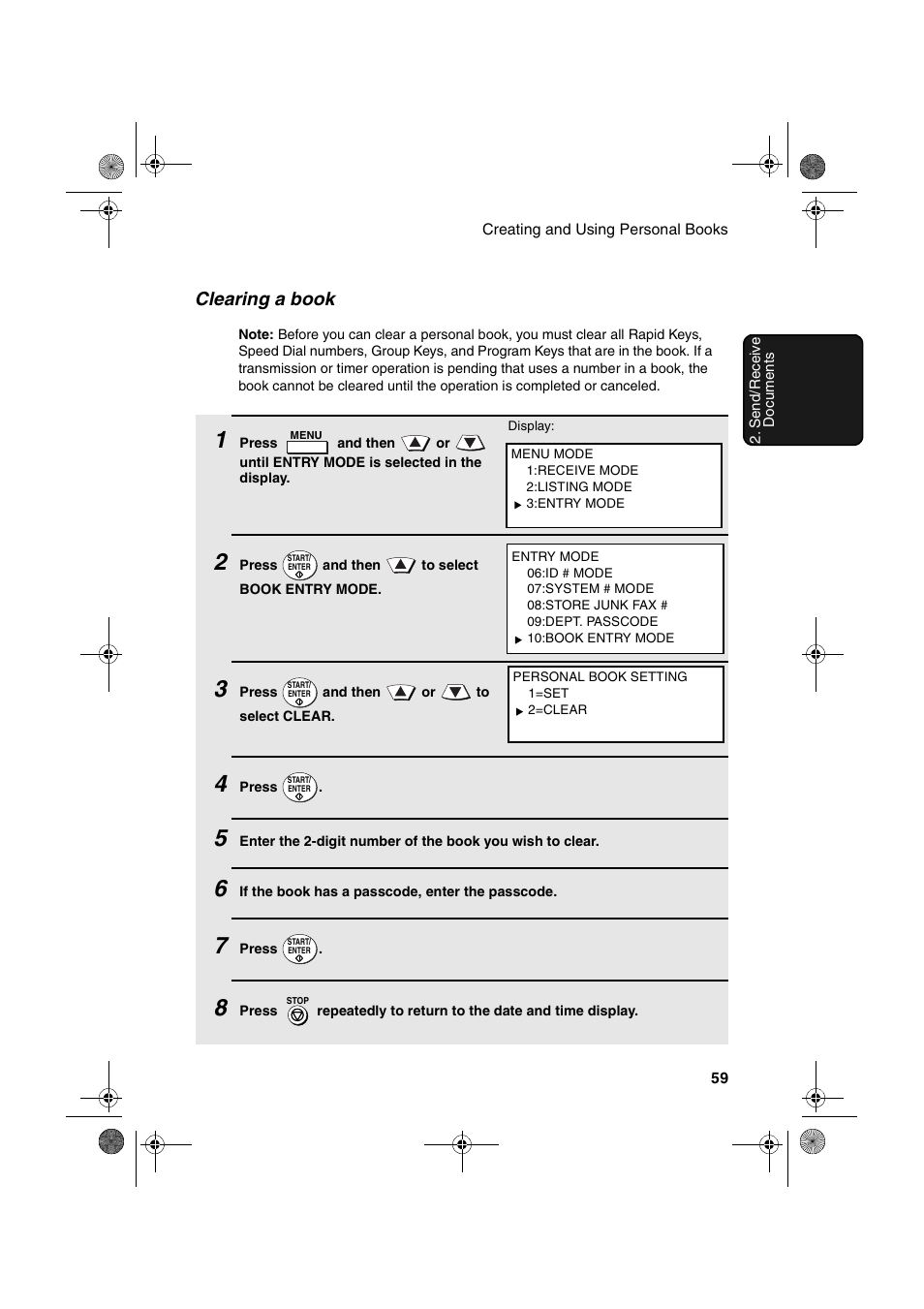 Clearing a book | Sharp FODC600 User Manual | Page 61 / 220