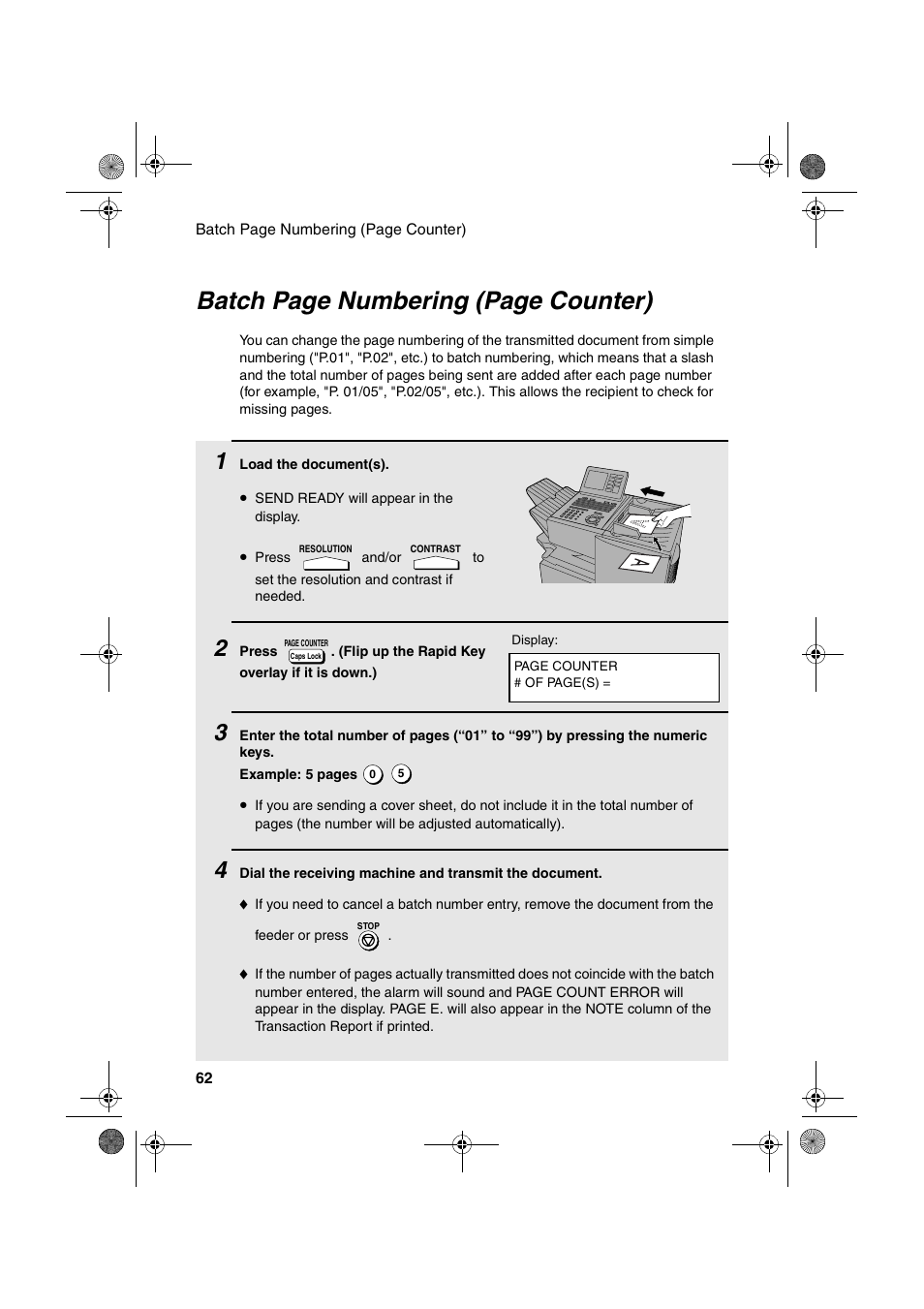 Batch page numbering (page counter) | Sharp FODC600 User Manual | Page 64 / 220