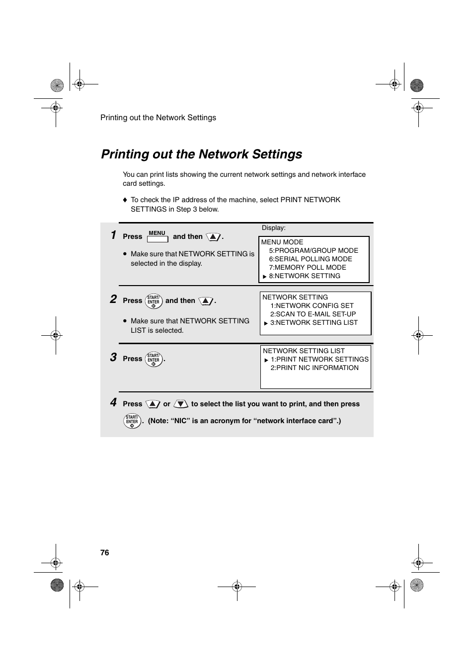 Printing out the network settings | Sharp FODC600 User Manual | Page 78 / 220