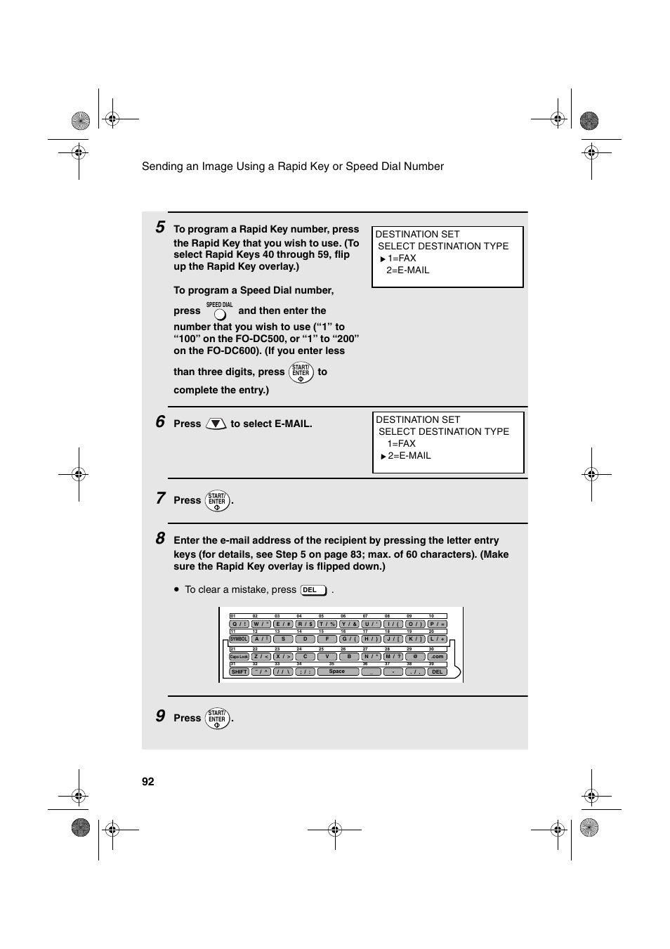 Press to select e-mail, Press | Sharp FODC600 User Manual | Page 94 / 220
