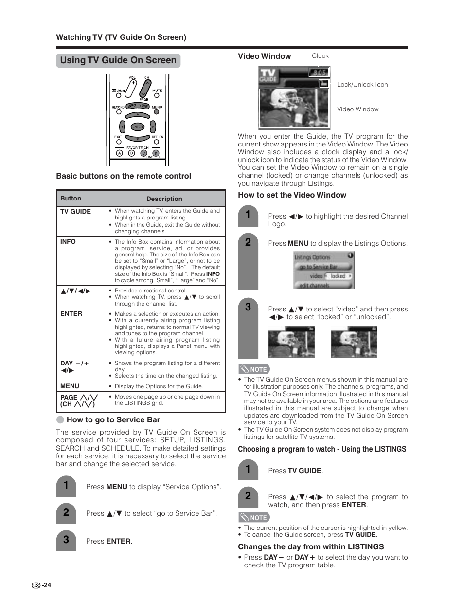 Using tv guide on screen | Sharp Aquos LC 32D7U User Manual | Page 25 / 101