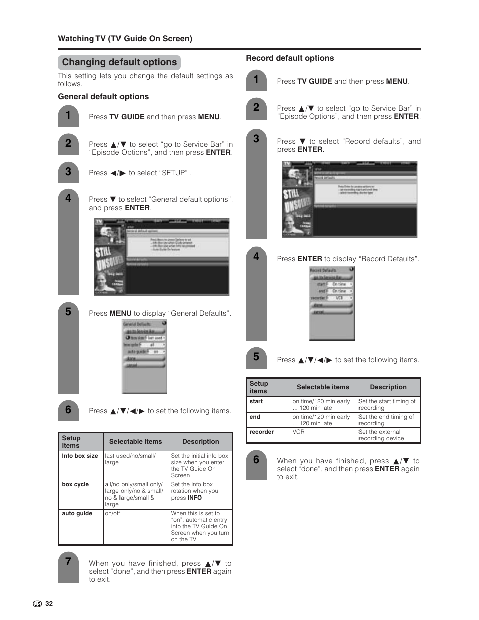 Changing default options | Sharp Aquos LC 32D7U User Manual | Page 33 / 101