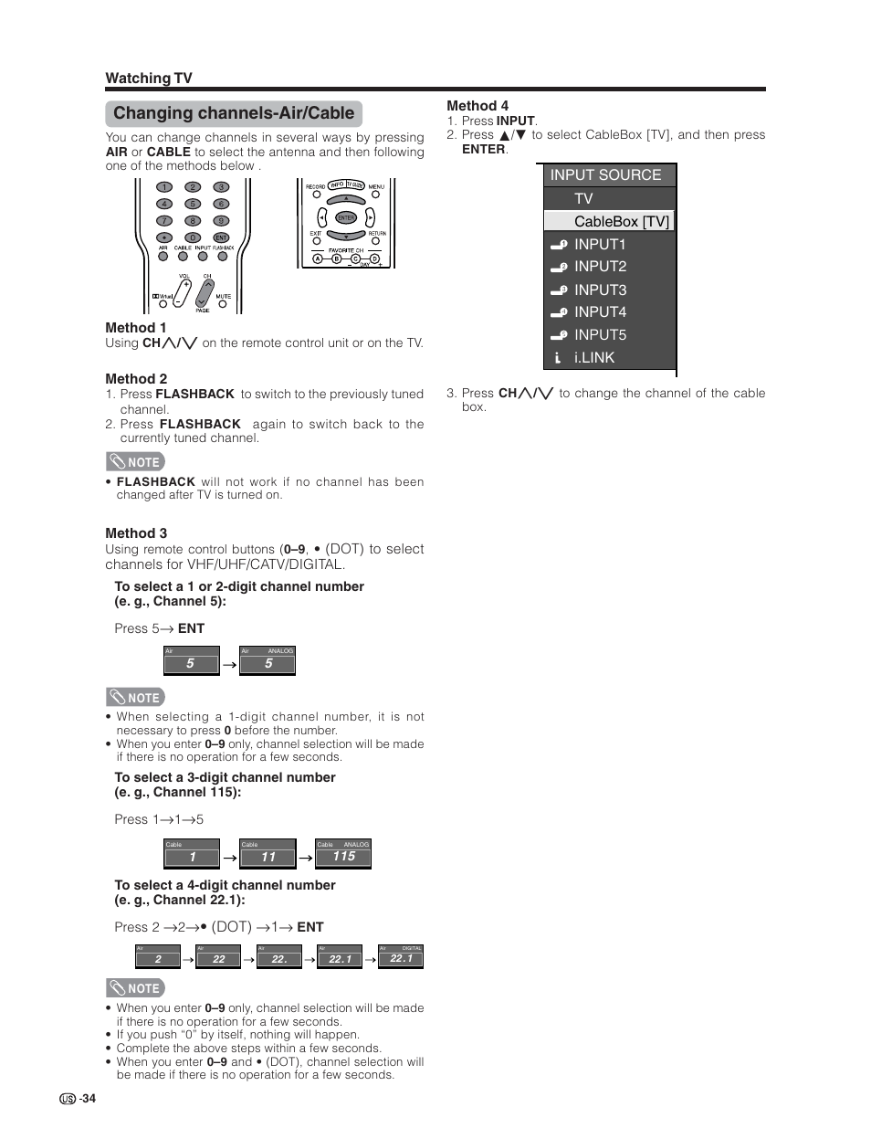 Changing channels-air/cable | Sharp Aquos LC 32D7U User Manual | Page 35 / 101