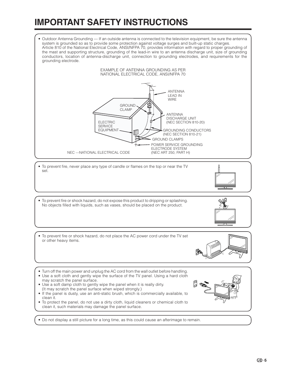 Important safety instructions | Sharp Aquos LC 32D7U User Manual | Page 6 / 101