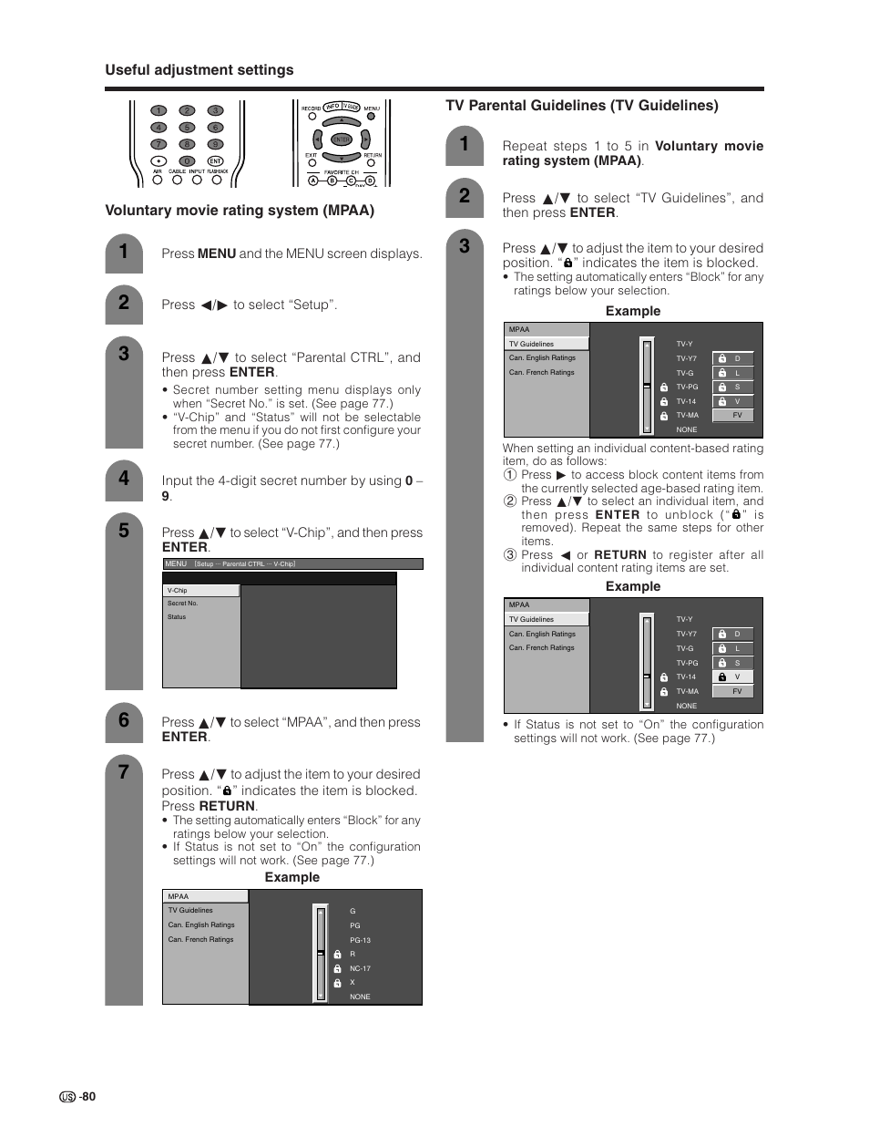 Tv parental guidelines (tv guidelines) | Sharp Aquos LC 32D7U User Manual | Page 81 / 101