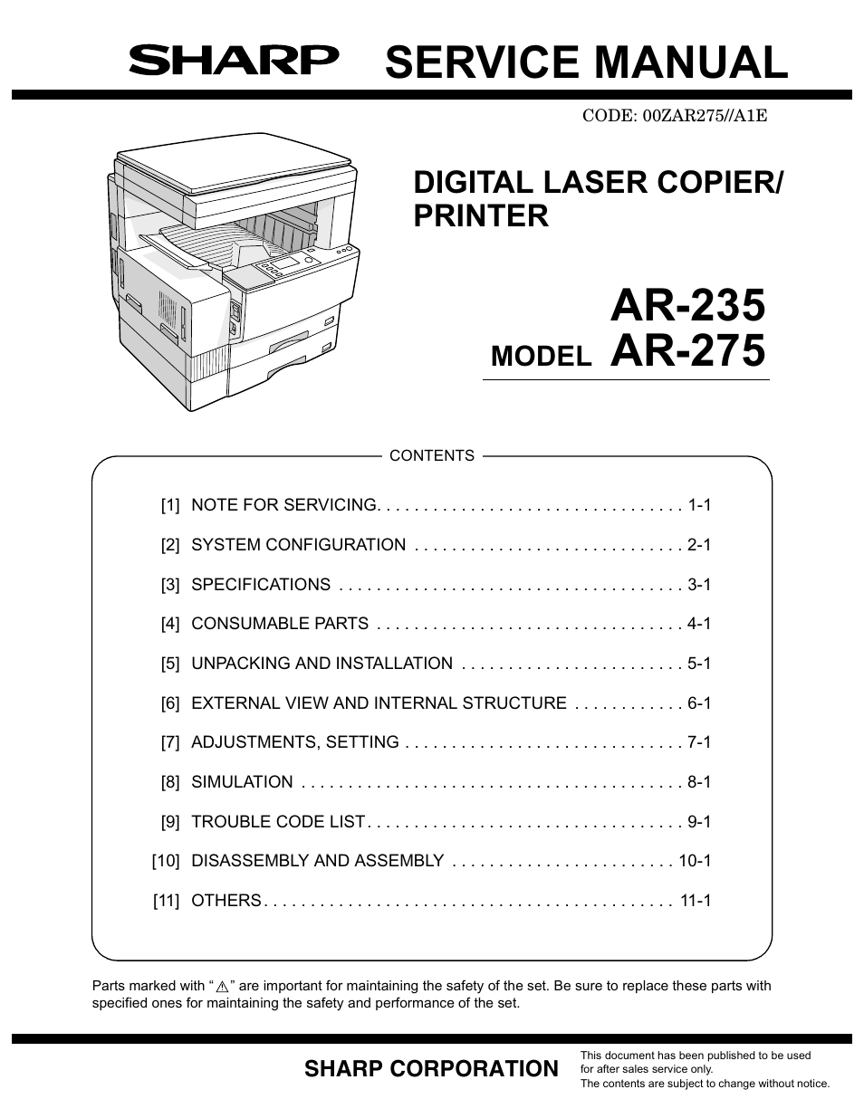 Sharp AR-235 User Manual | 10 pages