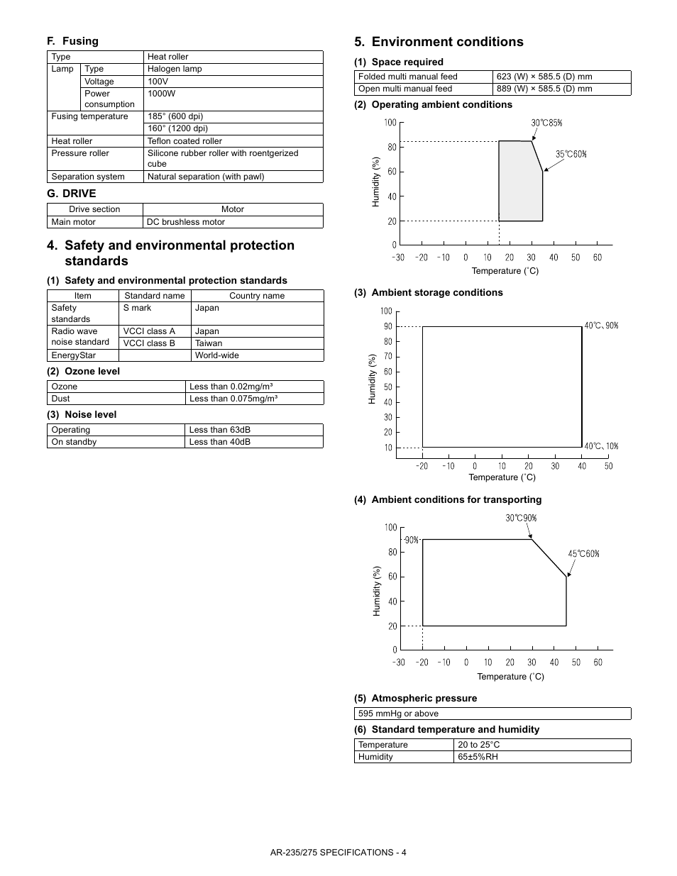 Safety and environmental protection standards, Environment conditions | Sharp AR-235 User Manual | Page 10 / 10