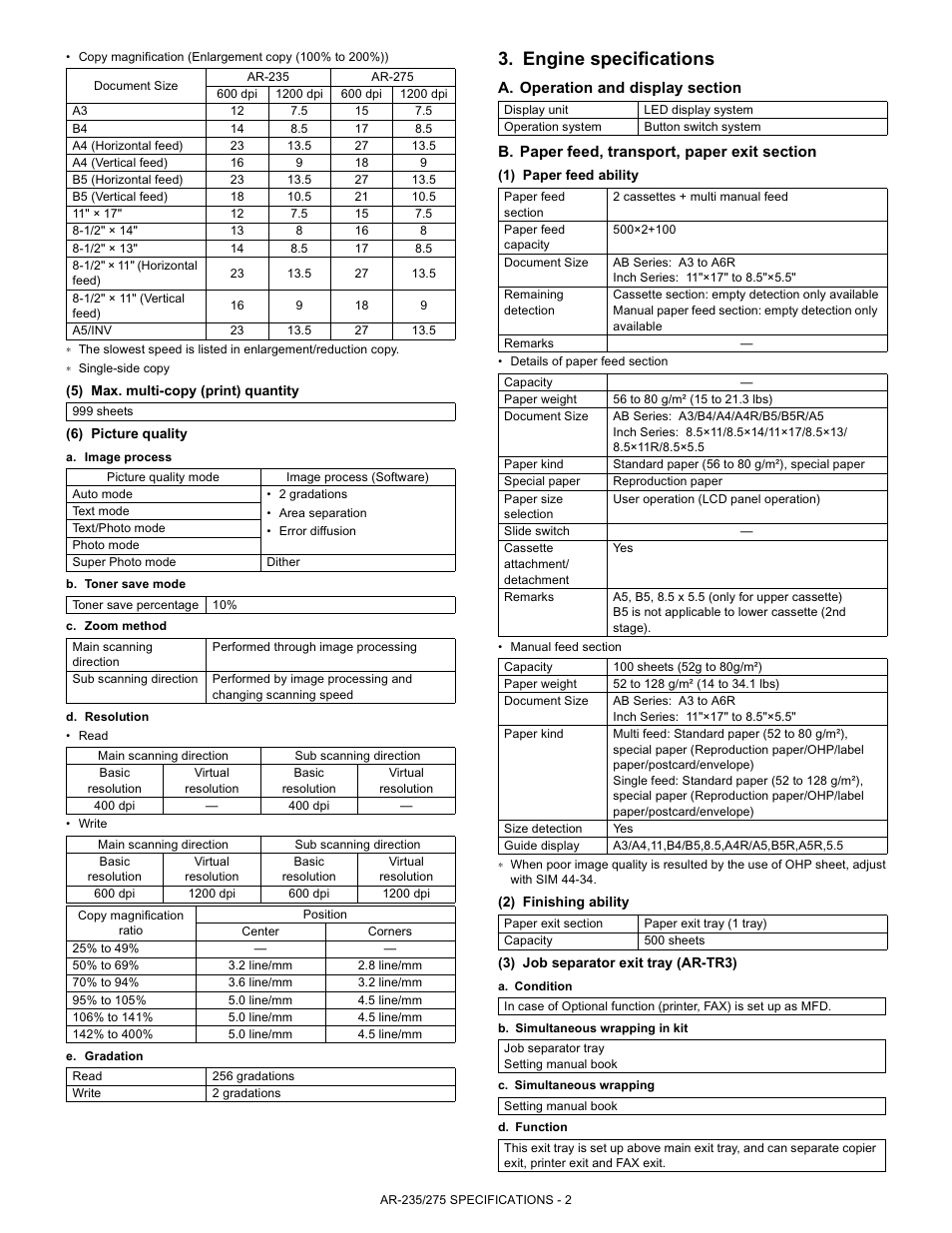 Engine specifications | Sharp AR-235 User Manual | Page 8 / 10