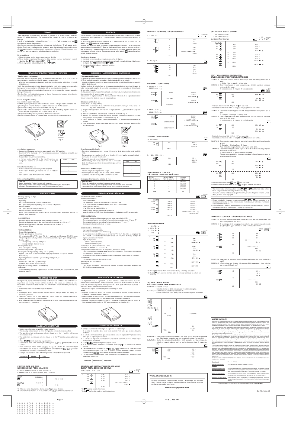 Sharp EL-1750V User Manual | Page 2 / 2