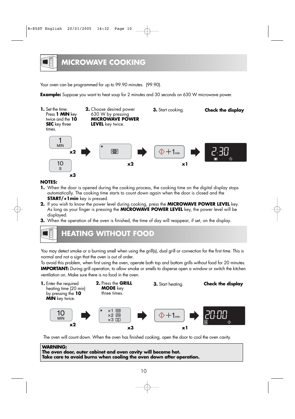 Microwave cooking heating without food | Sharp R-85ST User Manual | Page 12 / 35