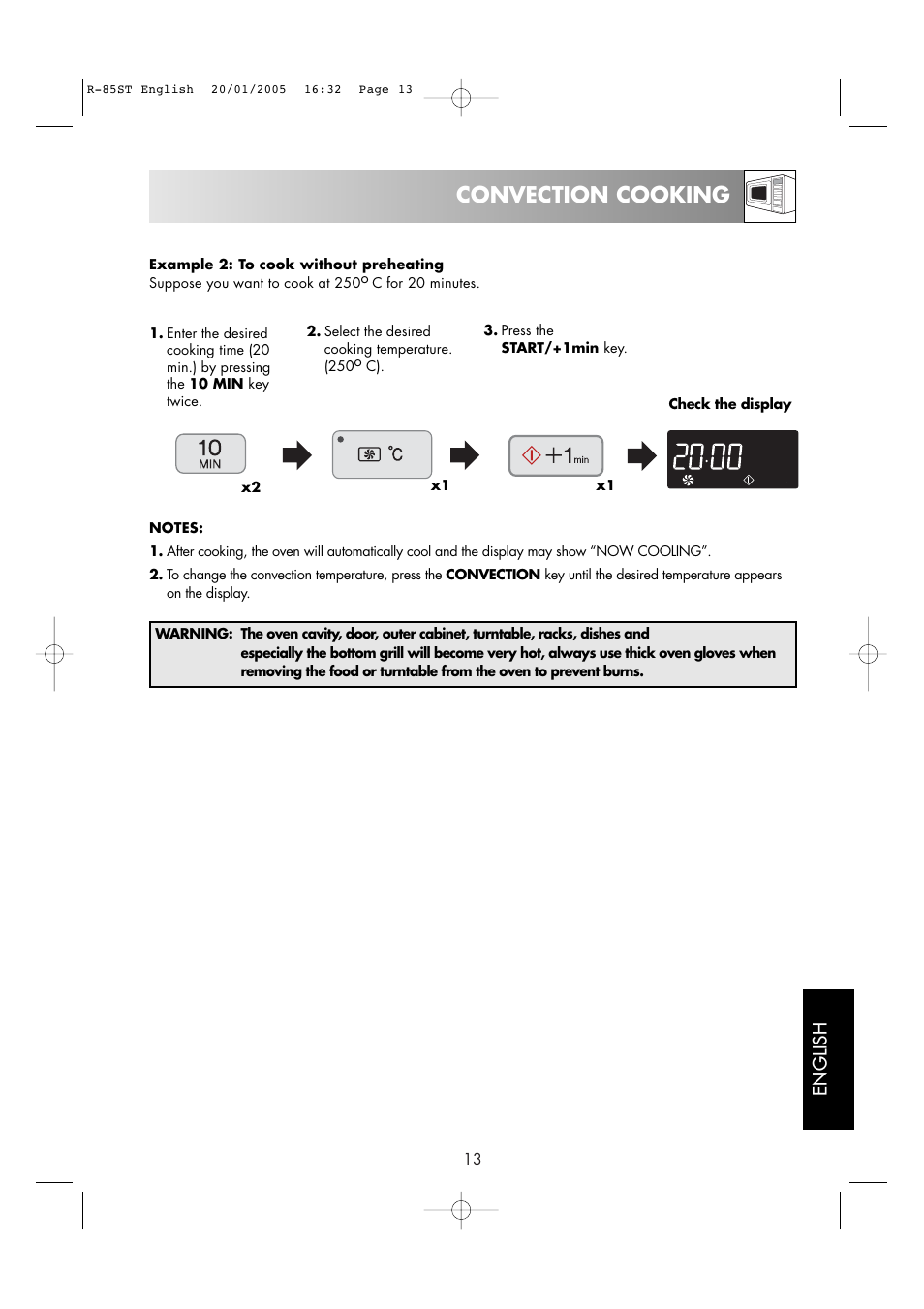 Convection cooking, English | Sharp R-85ST User Manual | Page 15 / 35