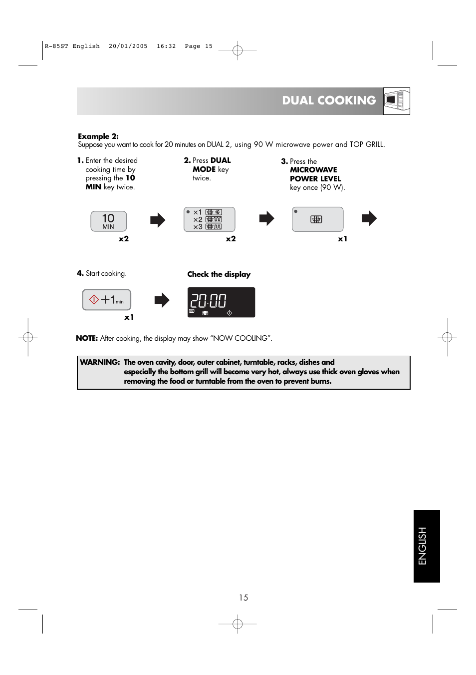 Dual cooking, English | Sharp R-85ST User Manual | Page 17 / 35