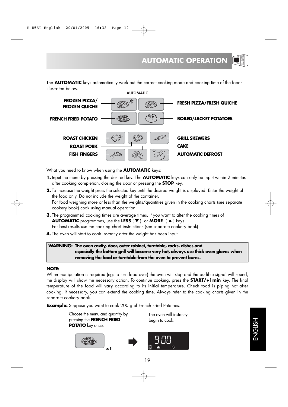 Automatic operation, English | Sharp R-85ST User Manual | Page 21 / 35