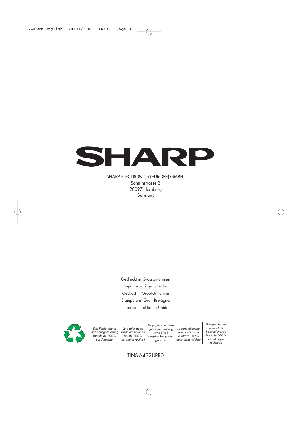 Tins-a432urr0 | Sharp R-85ST User Manual | Page 35 / 35