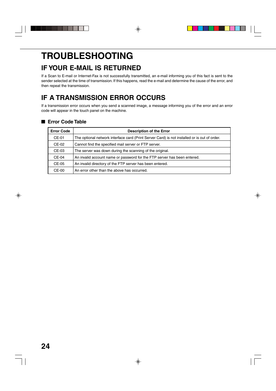 Troubleshooting, If your e-mail is returned, If a transmission error occurs | Sharp Network Scanner User Manual | Page 26 / 32