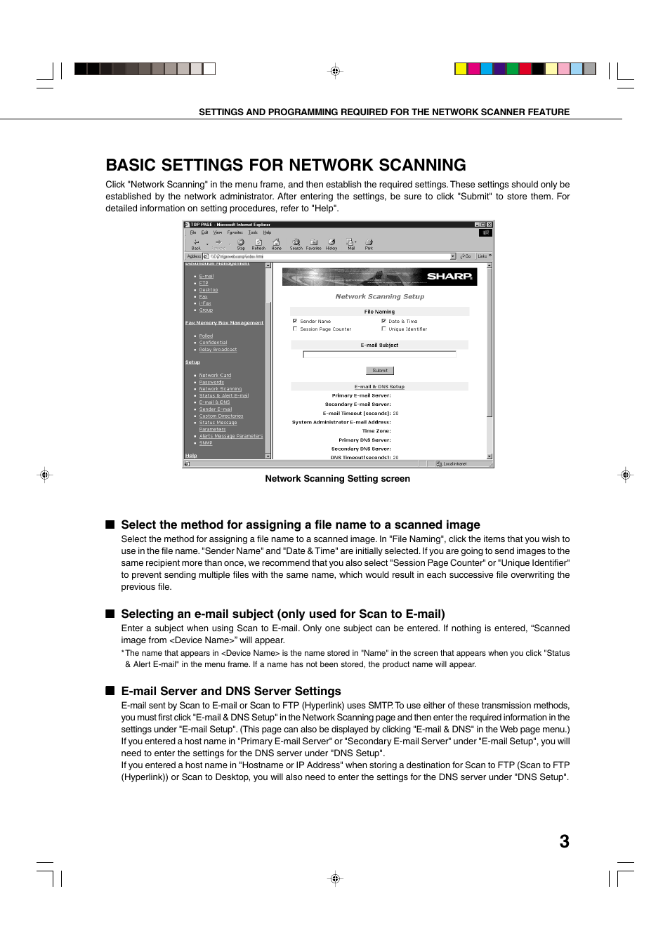 Basic settings for network scanning | Sharp Network Scanner User Manual | Page 5 / 32