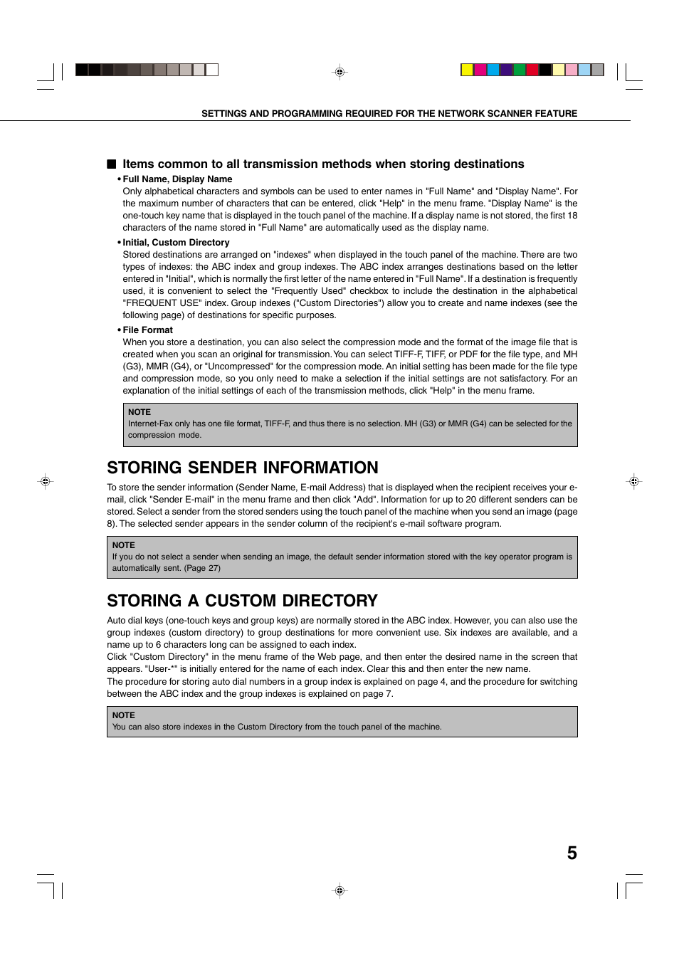 Storing sender information, Storing a custom directory | Sharp Network Scanner User Manual | Page 7 / 32