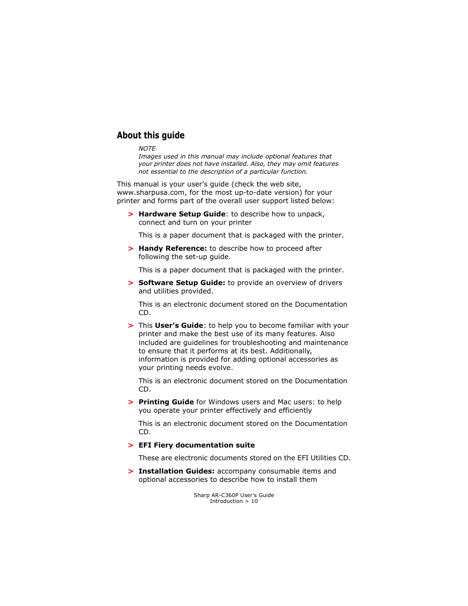 About this guide | Sharp AR-C360P User Manual | Page 10 / 121