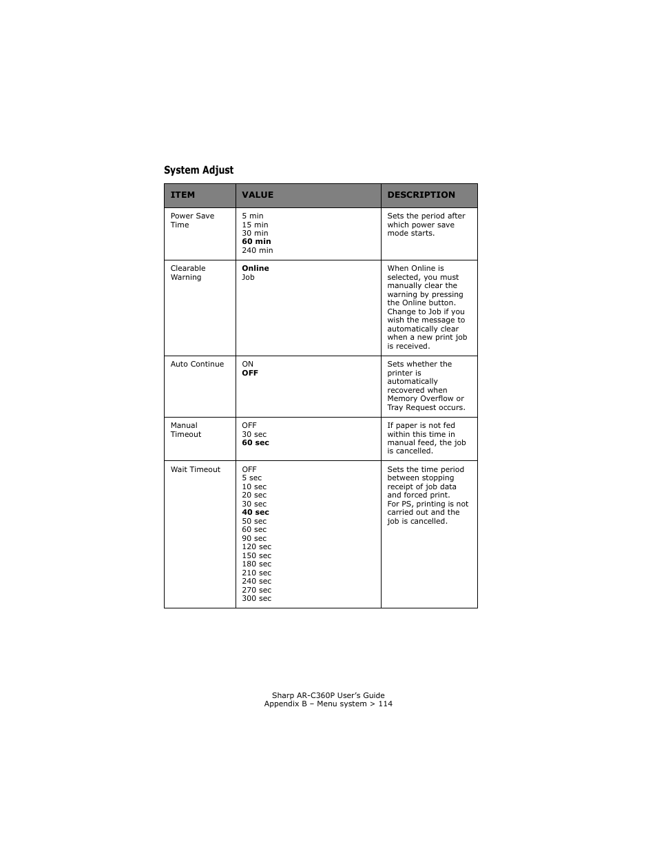 System adjust | Sharp AR-C360P User Manual | Page 114 / 121