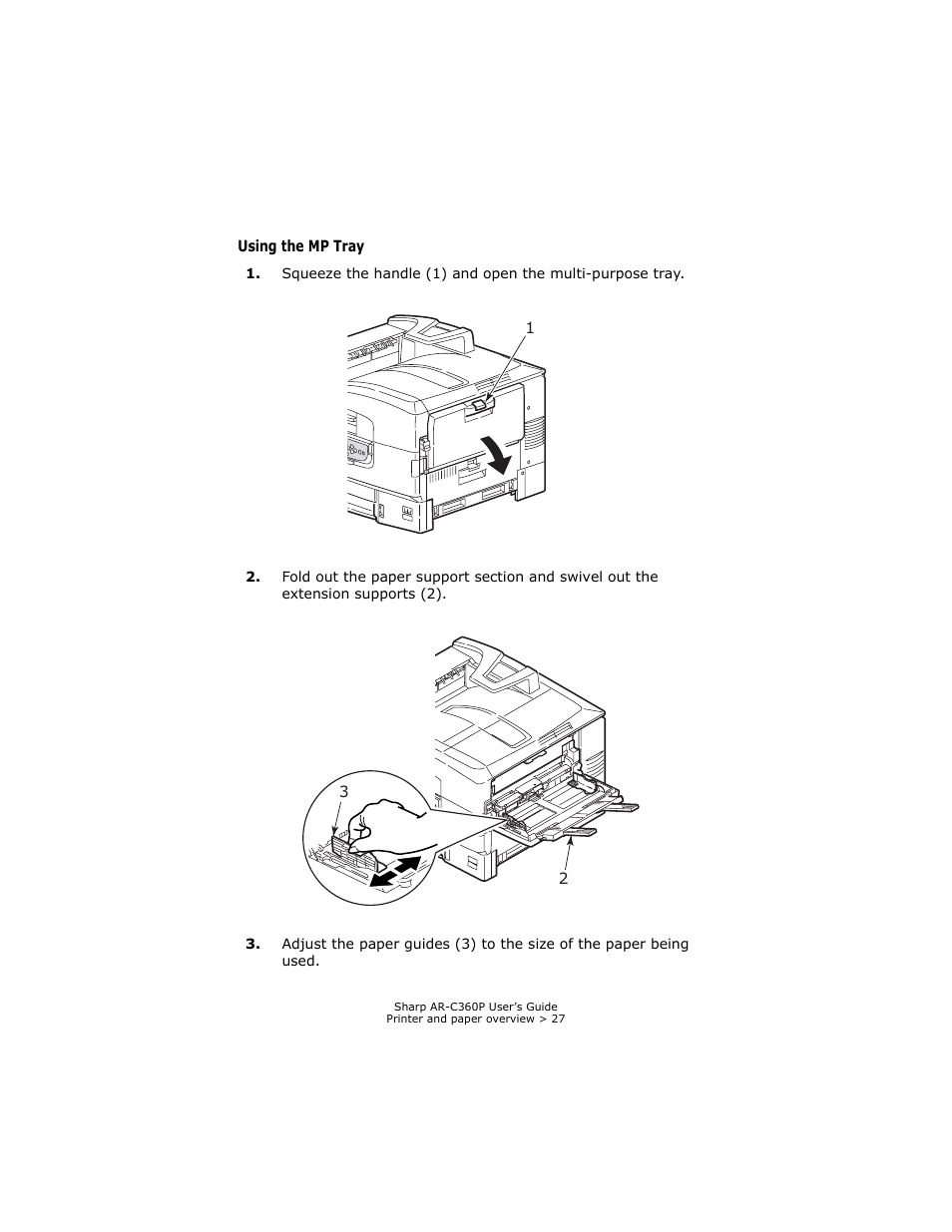 Using the mp tray | Sharp AR-C360P User Manual | Page 27 / 121