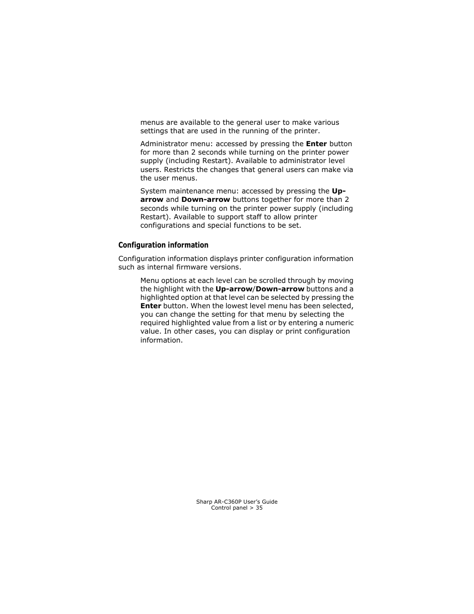 Configuration information | Sharp AR-C360P User Manual | Page 35 / 121