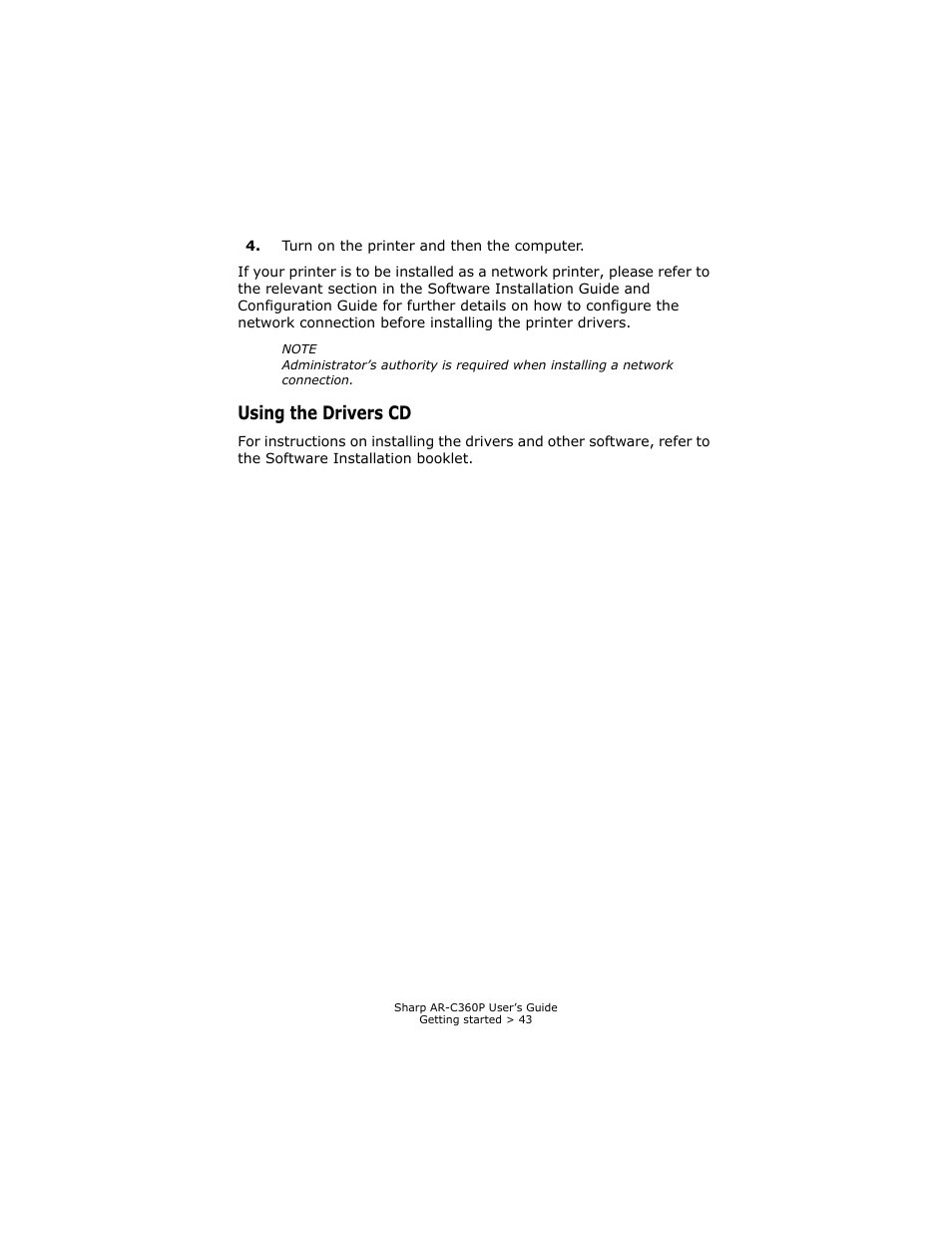 Using the drivers cd | Sharp AR-C360P User Manual | Page 43 / 121