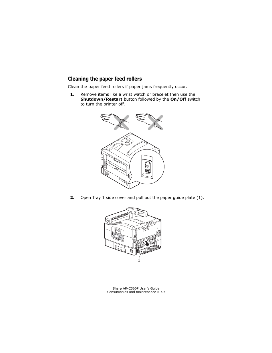 Cleaning the paper feed rollers | Sharp AR-C360P User Manual | Page 49 / 121