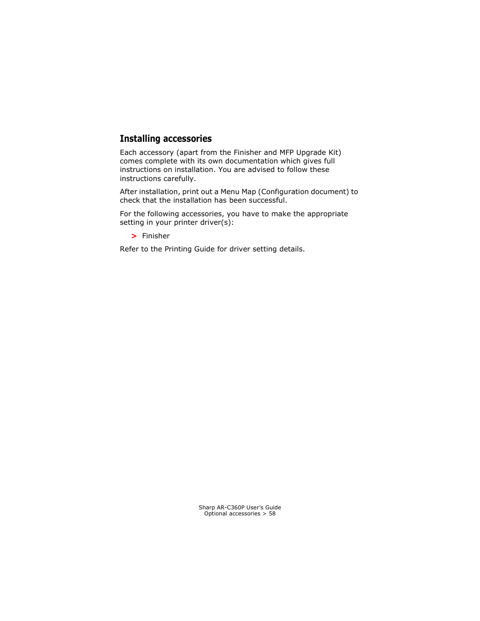 Installing accessories | Sharp AR-C360P User Manual | Page 58 / 121
