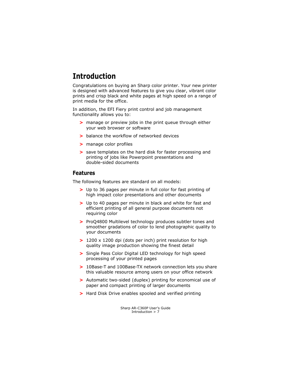 Introduction, Features | Sharp AR-C360P User Manual | Page 7 / 121