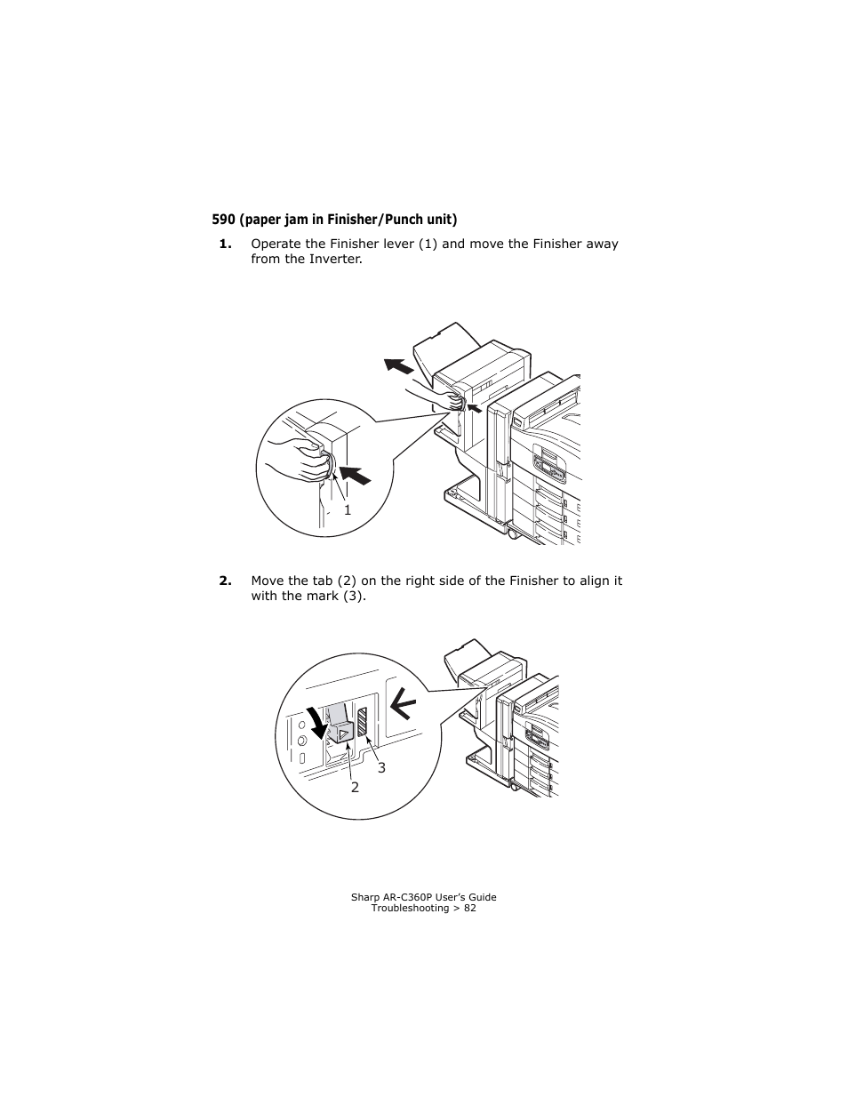 590 (paper jam in finisher/punch unit) | Sharp AR-C360P User Manual | Page 82 / 121