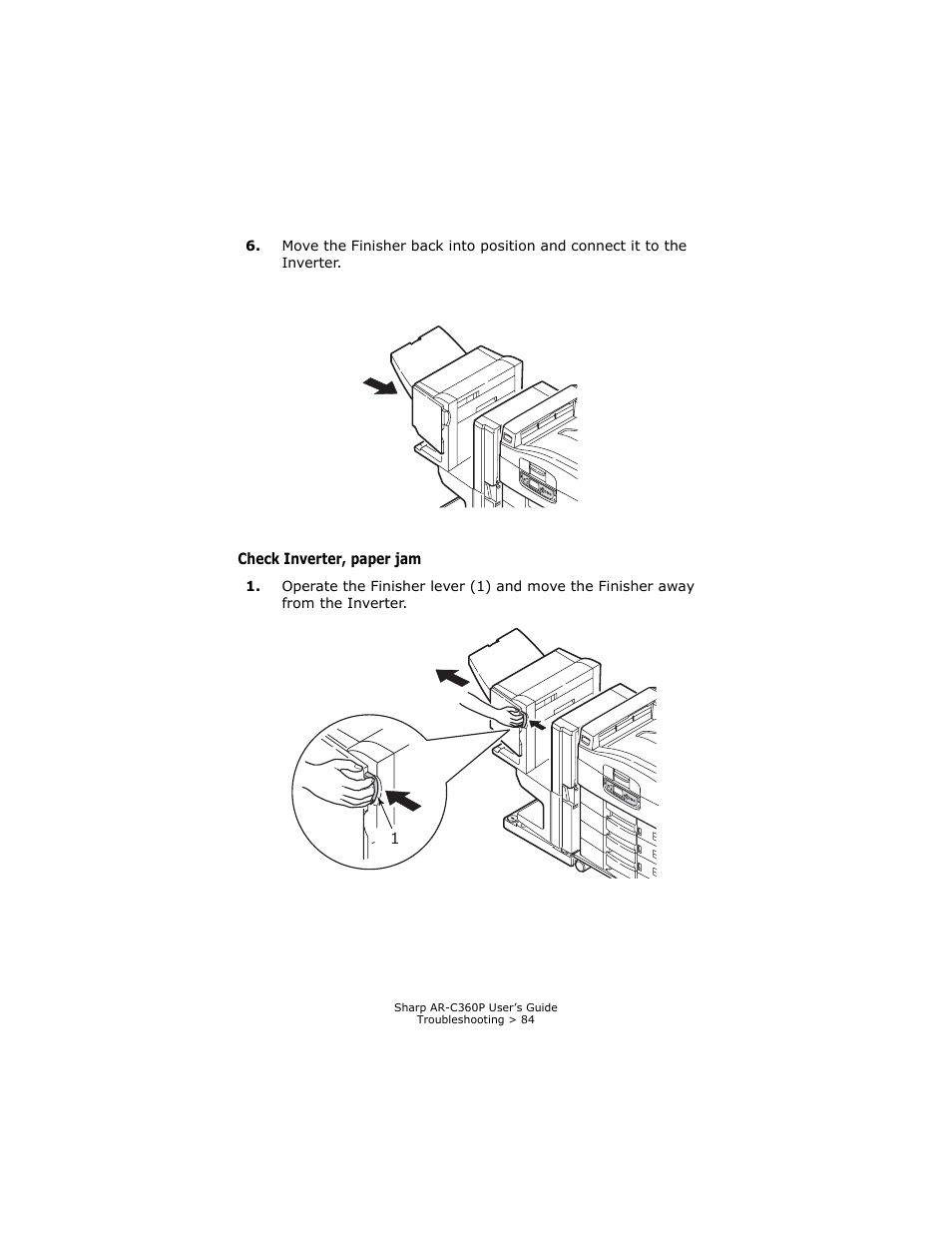 Check inverter, paper jam | Sharp AR-C360P User Manual | Page 84 / 121