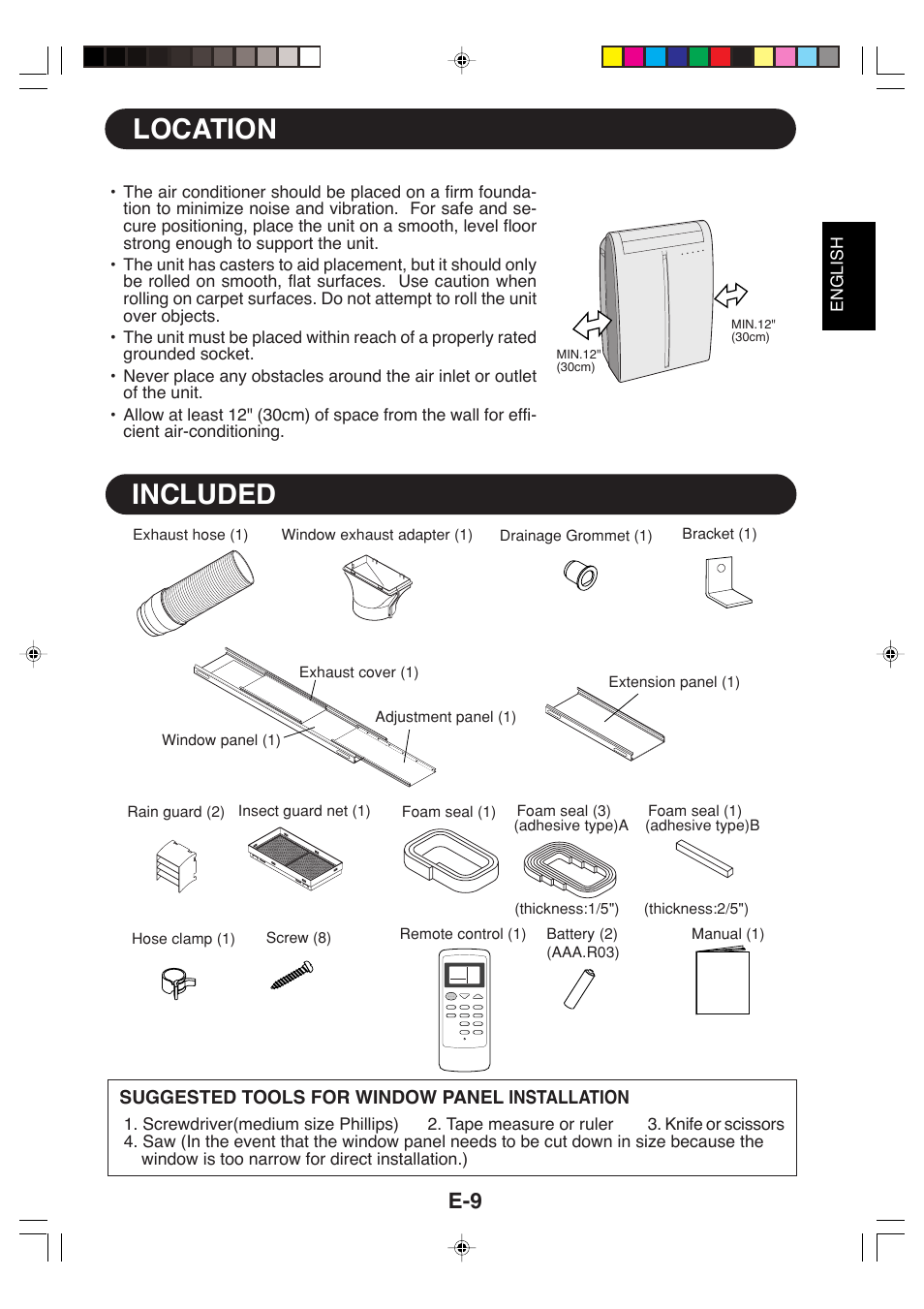 Location, Included | Sharp CV-P09LX User Manual | Page 11 / 96