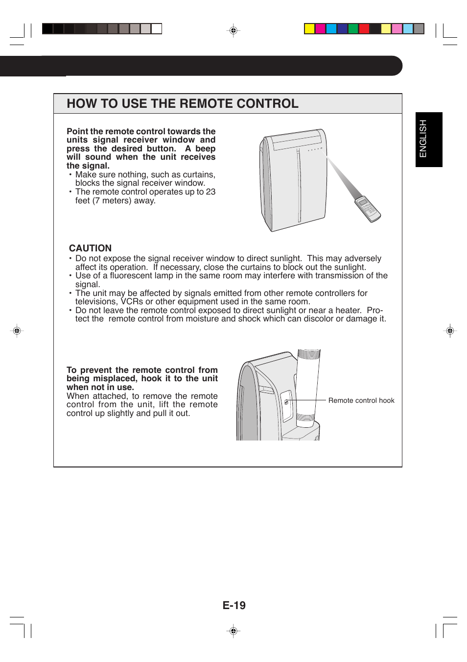 How to use the remote control, E-19 | Sharp CV-P09LX User Manual | Page 21 / 96