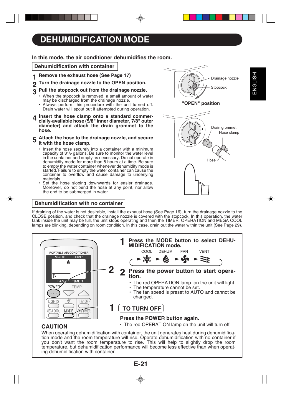 Dehumidification mode, E-21 | Sharp CV-P09LX User Manual | Page 23 / 96